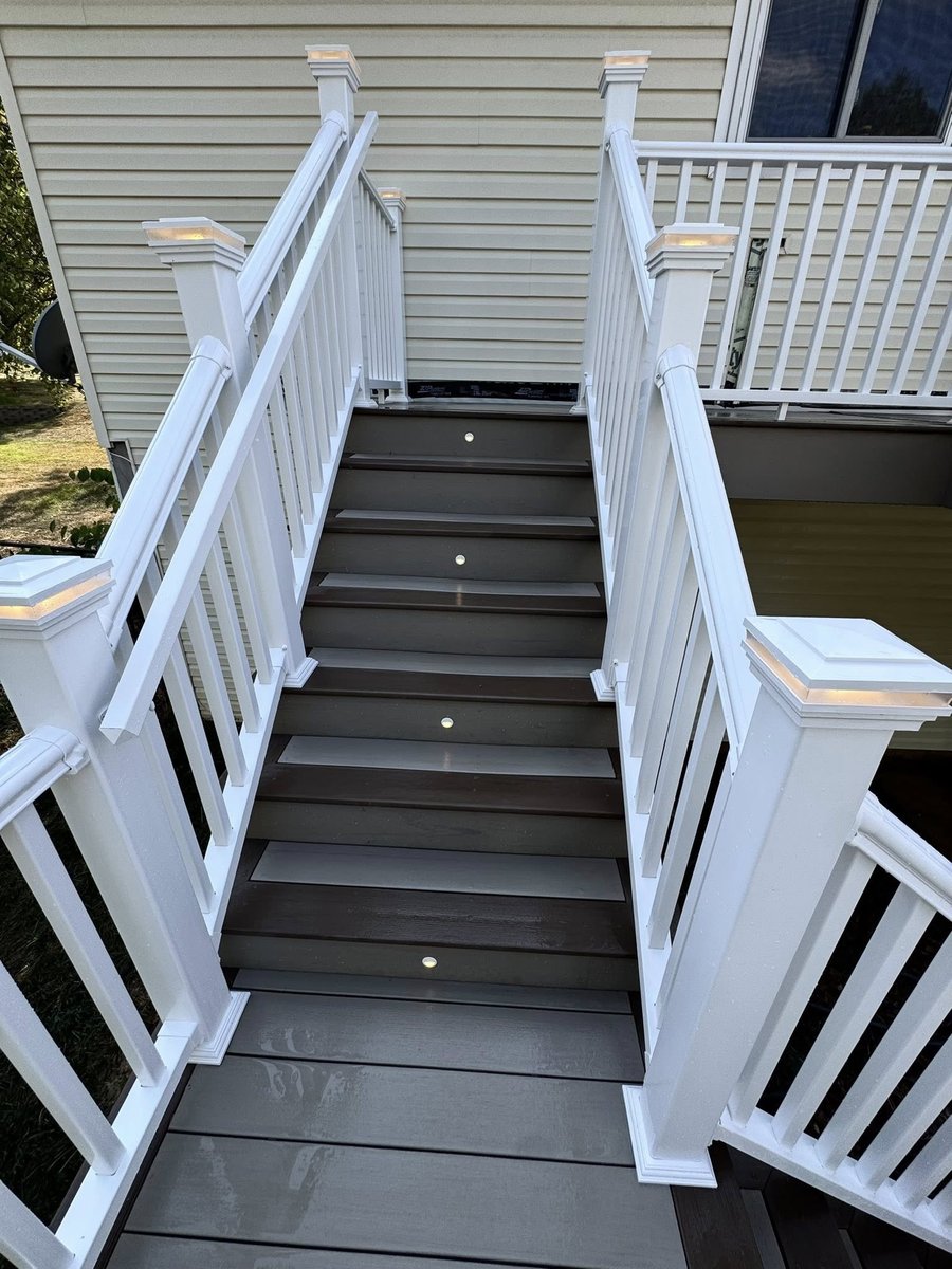 Integrated lighting along the completed staircase