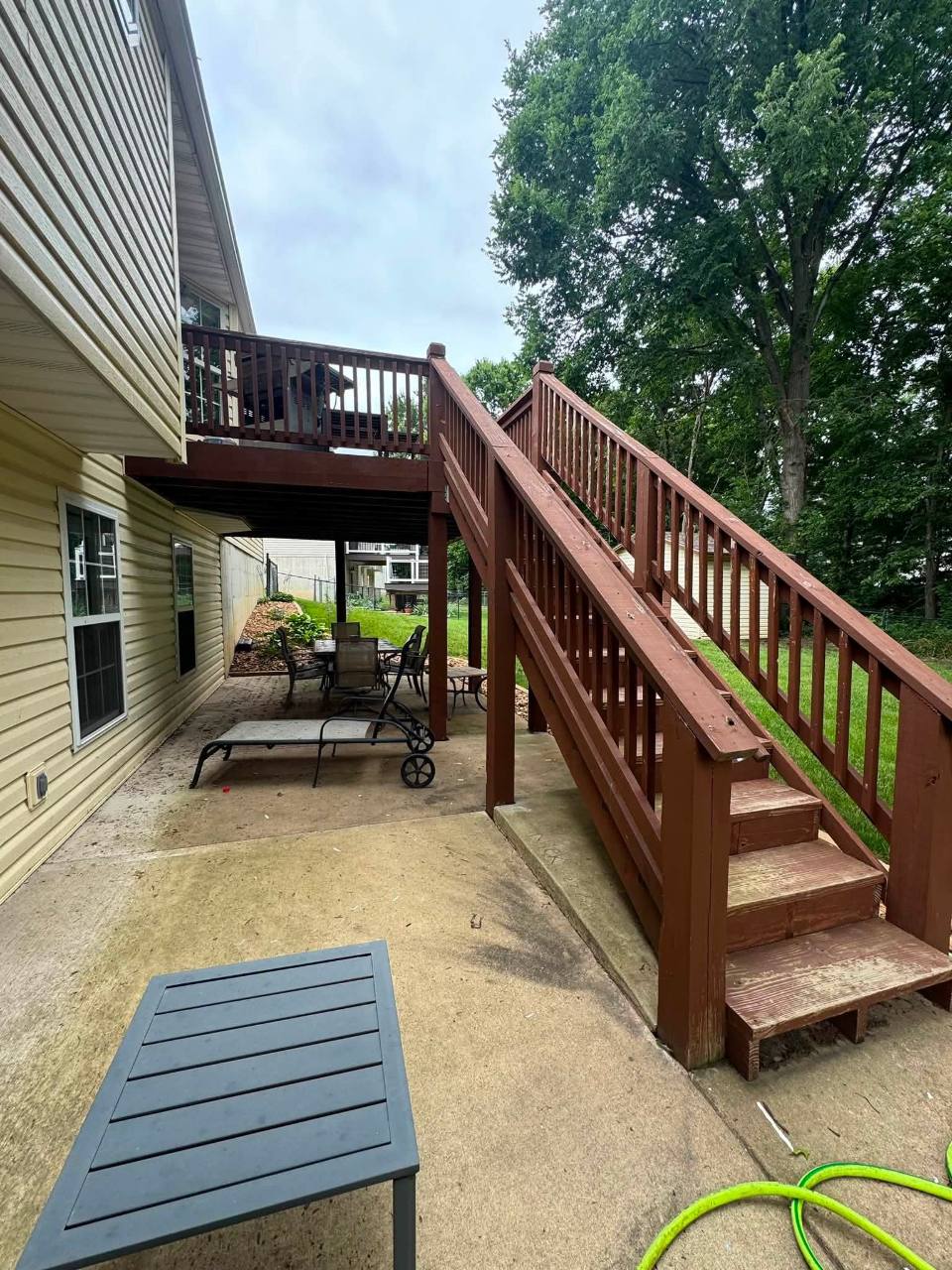 Existing wood stairs before the full deck rebuild
